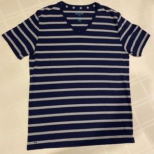 NWT Tommy John Men's V Neck Short Sleeve undershirt, striped dark blue, sz small